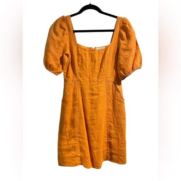 Madewell Maisie Mini Linen Dress Ochre Fresco Orange NWT Size 0 - Picture 4 of 8